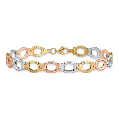 14K Tri-Color Gold 7mm Semi-Solid Open Link Chain Bracelet – view 4