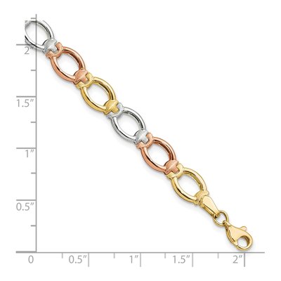 14K Tri-Color Gold 7mm Semi-Solid Open Link Chain Bracelet – view 5