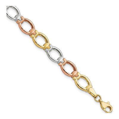 14K Tri-Color Gold 7mm Semi-Solid Open Link Chain Bracelet