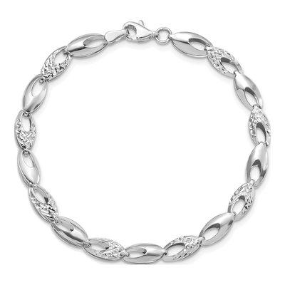 14K White Gold Diamond-Cut Open Link Bracelet – view 5