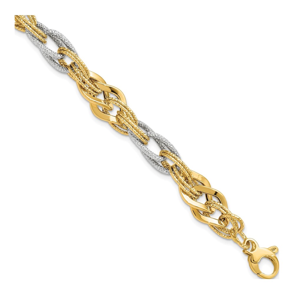 14K Two-Tone Gold Diamond-Cut Fancy Bracelet