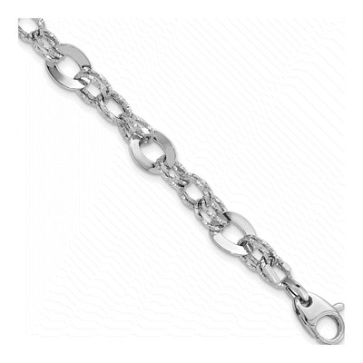 14K White Gold Diamond-Cut Fancy Link Bracelet