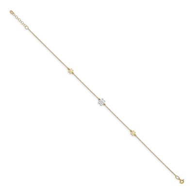 14K Two-Tone Gold Flower Station Anklet – view 3