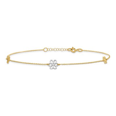 14K Two-Tone Gold Flower Station Anklet – view 4