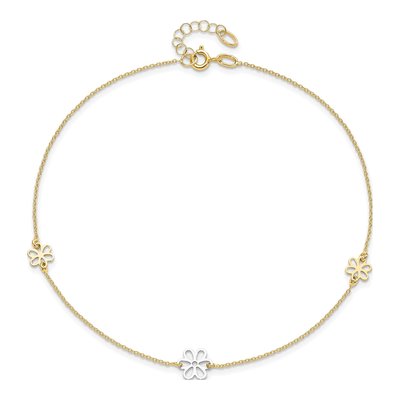 14K Two-Tone Gold Flower Station Anklet – view 6