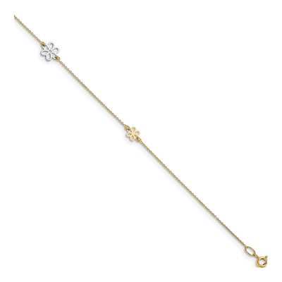 14K Two-Tone Gold Flower Station Anklet