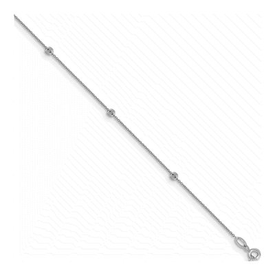 14K White Gold Diamond-Cut Station Anklet