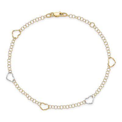 14K Two-Tone Gold Heart Anklet – view 6