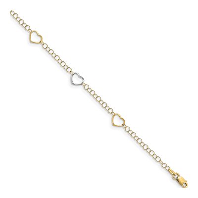14K Two-Tone Gold Heart Anklet