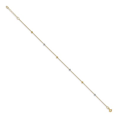 14K Two-Tone Diamond-Cut Bead Anklet | Leslie's – view 3