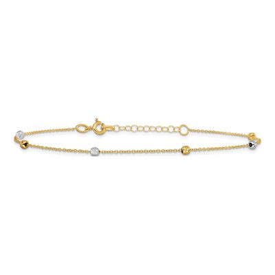 14K Two-Tone Diamond-Cut Bead Anklet | Leslie's – view 4