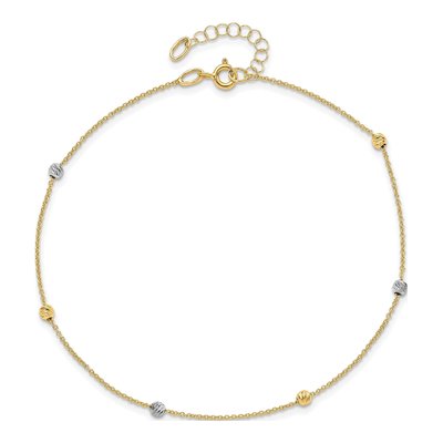 14K Two-Tone Diamond-Cut Bead Anklet | Leslie's – view 6