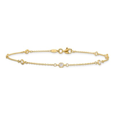 14K Yellow Gold CZ Station Anklet – view 4