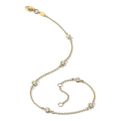 14K Yellow Gold CZ Station Anklet – view 7