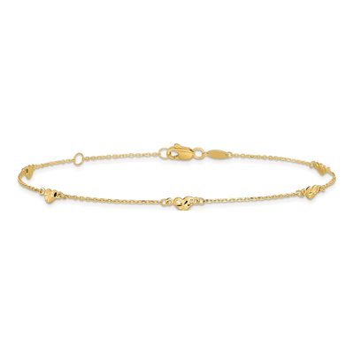14K Yellow Gold Diamond-Cut Heart Anklet – view 4