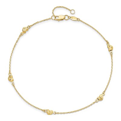 14K Yellow Gold Diamond-Cut Heart Anklet – view 6