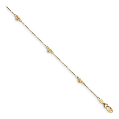 14K Yellow Gold Diamond-Cut Heart Anklet