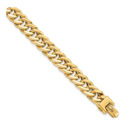 Men's 14K Yellow Gold 9mm Handmade Hollow Curb Link Chain Bracelet