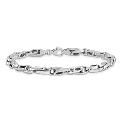 Men's 14K White Gold 5mm Hollow Fancy Link Chain Bracelet – view 4
