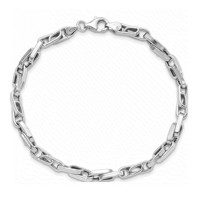 Men's 14K White Gold 5mm Hollow Fancy Link Chain Bracelet – view 6