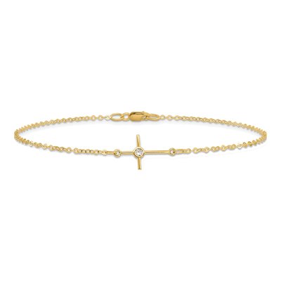 14K Yellow Gold CZ Cross Anklet – view 5