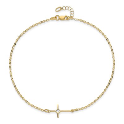 14K Yellow Gold CZ Cross Anklet – view 6