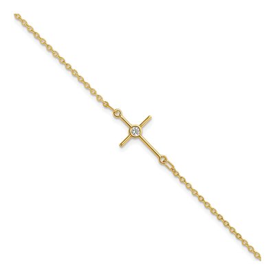 14K Yellow Gold CZ Cross Bracelet