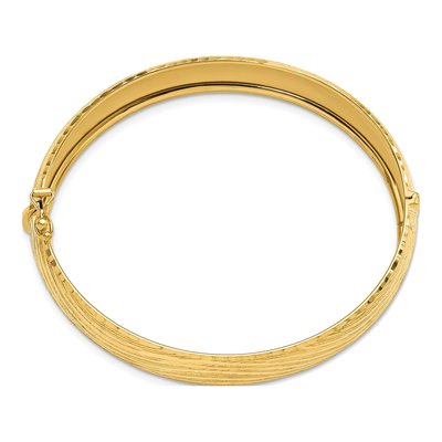 14K Yellow Gold Diamond-Cut Hinged Bangle Bracelet – view 2