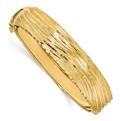 14K Yellow Gold Diamond-Cut Hinged Bangle Bracelet