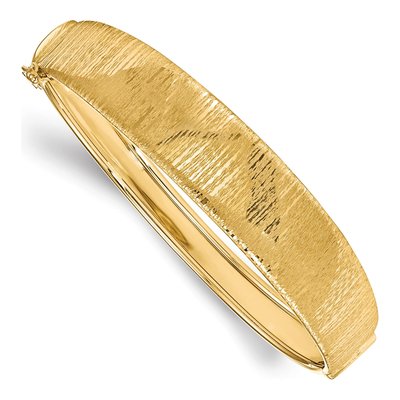 14K Yellow Gold Textured Hinged Bangle Bracelet