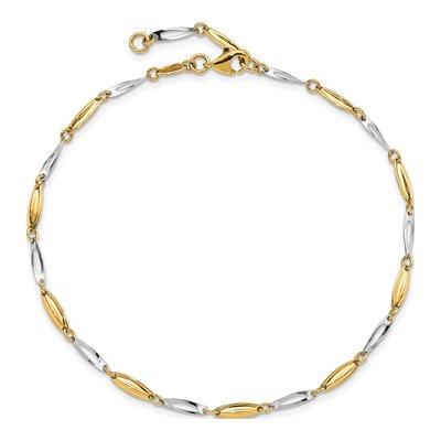 14K Two-Tone Gold 3mm Semi-Solid Fancy Anklet – view 6