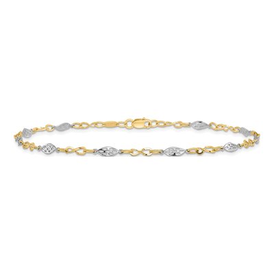 14K Two-Tone Gold 4mm Semi-Solid Fancy Link Anklet – view 4