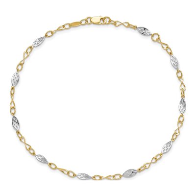 14K Two-Tone Gold 4mm Semi-Solid Fancy Link Anklet – view 6
