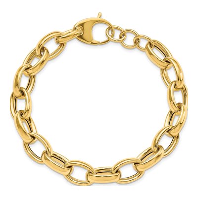 14K Yellow Gold 10.5mm Handmade Hollow Fancy Cable Chain Bracelet – view 5