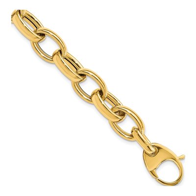 14K Yellow Gold 10.5mm Handmade Hollow Fancy Cable Chain Bracelet