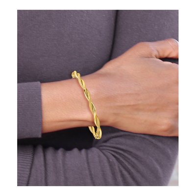 14K Yellow Gold Textured Twist Bangle Bracelet – view 5