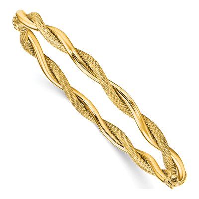 14K Yellow Gold Textured Twist Bangle Bracelet