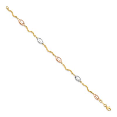 14K Tri-Color Gold 6mm Fancy Link Chain Bracelet – view 2