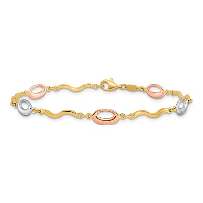 14K Tri-Color Gold 6mm Fancy Link Chain Bracelet – view 3