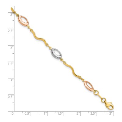 14K Tri-Color Gold 6mm Fancy Link Chain Bracelet – view 4
