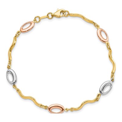 14K Tri-Color Gold 6mm Fancy Link Chain Bracelet – view 5