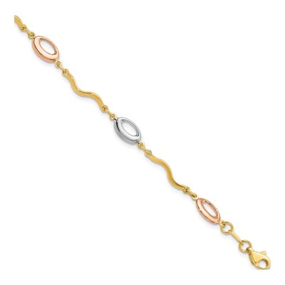14K Tri-Color Gold 6mm Fancy Link Chain Bracelet