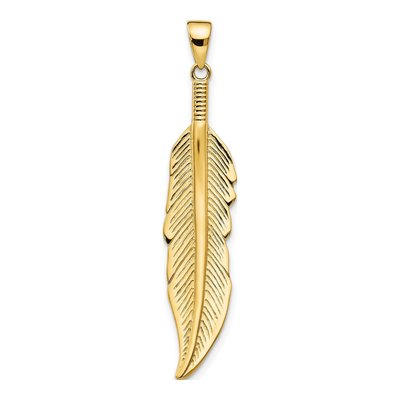 14K Yellow Gold Feather Pendant