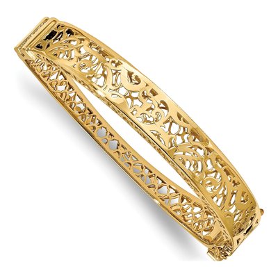 14K Yellow Gold Hollow Fancy Bangle Bracelet