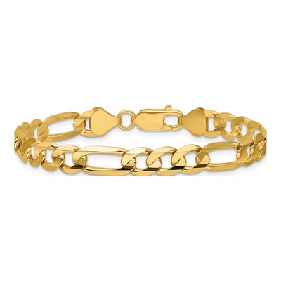 14K Yellow Gold 6.75mm Concave Open Figaro Chain Bracelet – view 4