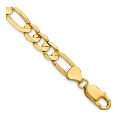 14K Yellow Gold 7.5mm Concave Open Figaro Chain Bracelet