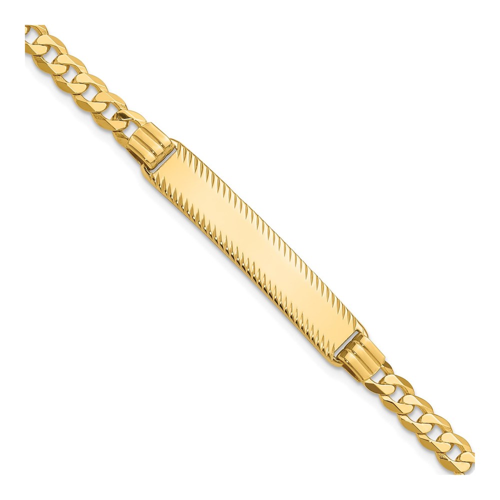 14K Polished Solid Chain/solid Plate Curb Link Diamond-Cut 34x7mm Plate 8 Inch Id Bracelet with Lobster Clasp