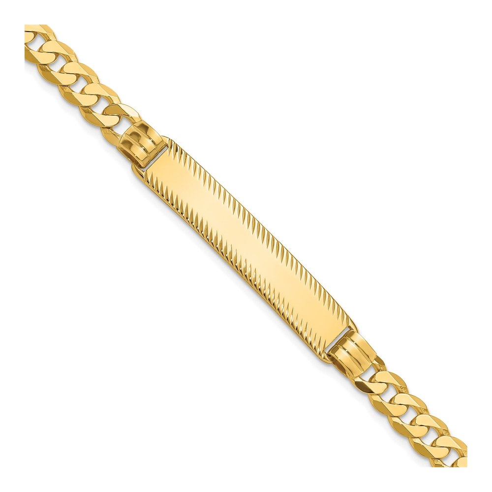14K 8 Inch Polished Solid Chain/solid Plate Curb Link Diamond-Cut 40x8mm Plate 7 Inch Id Bracelet with Lobster Clasp