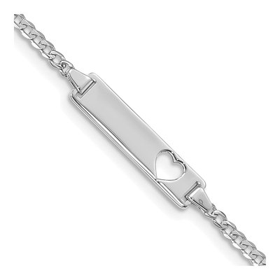 14K White Gold Curb Heart ID Bracelet