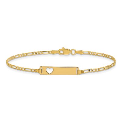14K Yellow Gold Figaro Heart ID Bracelet – view 4